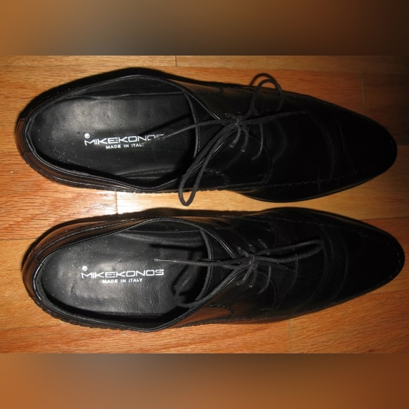 MIKE KONOS MENS BLACK LEATHER THICK STITCH DRESS OXFORDS SIZE 13 MADE IN ITALY main image 10